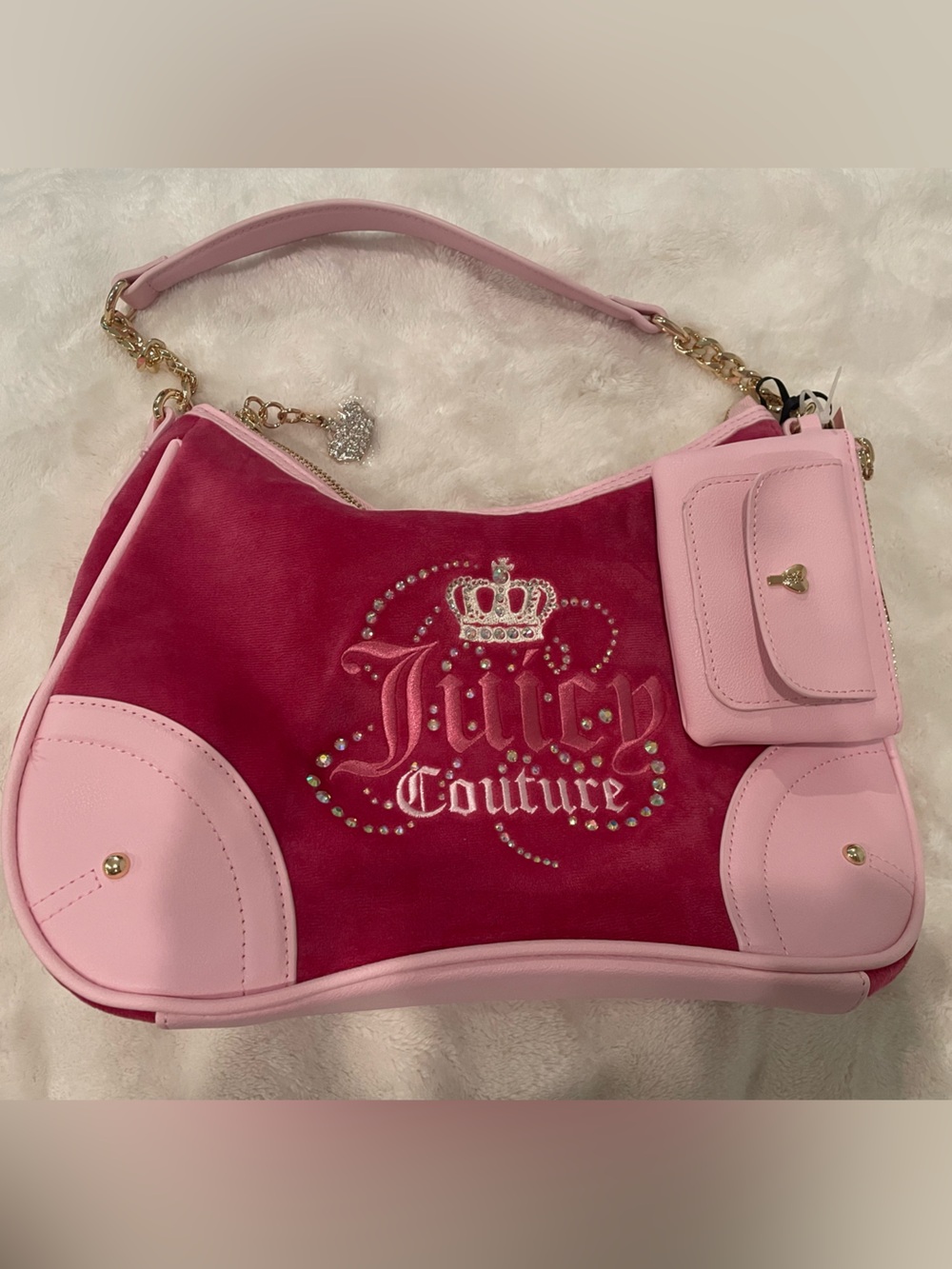 Juicy Couture Two-Tone Raspberry and Pink Embellished Shoulder Bag